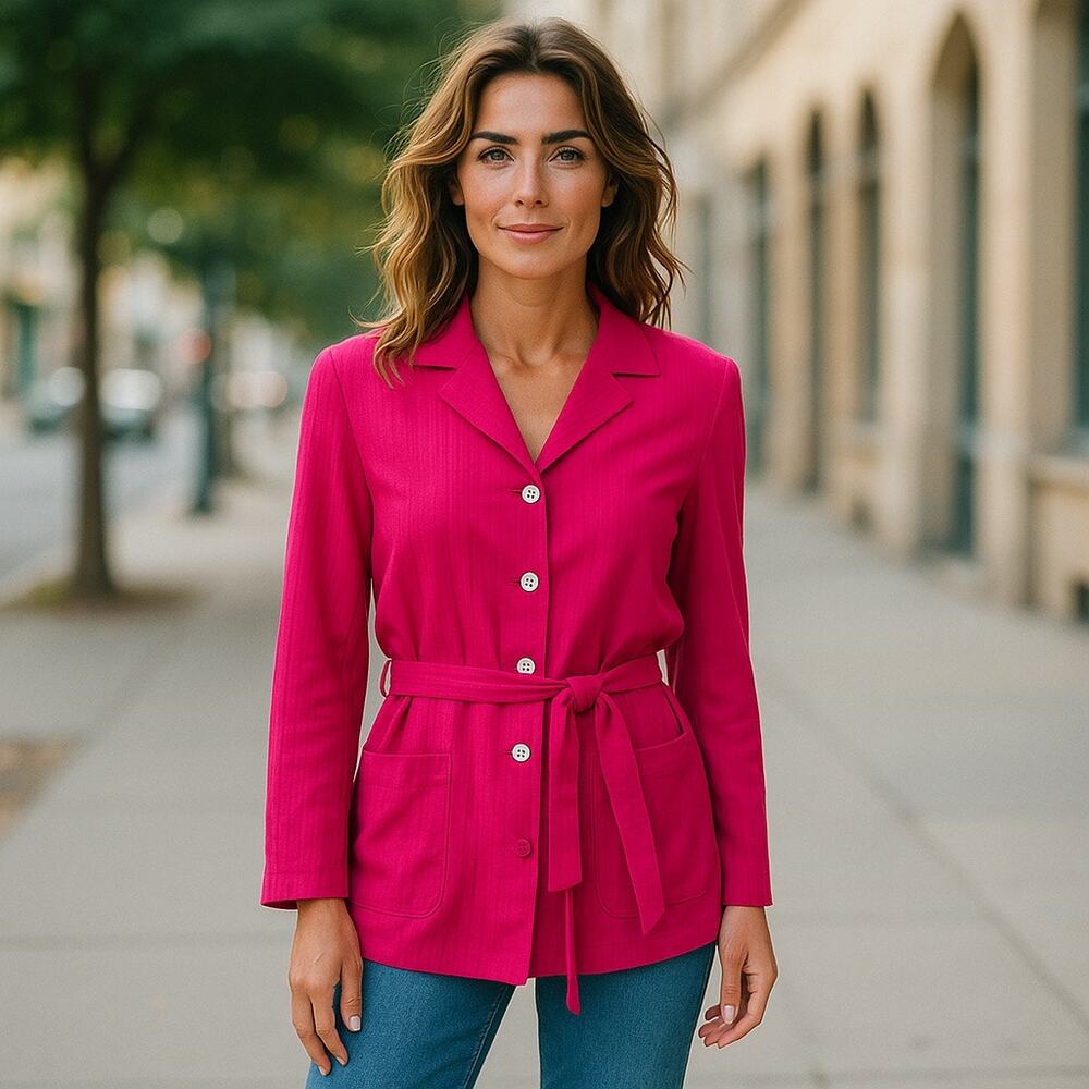 Carole Little Womens Jacket Sz 8 Petite 8P Hot Pink Crinkle Shoulder Pads‎ NEW
